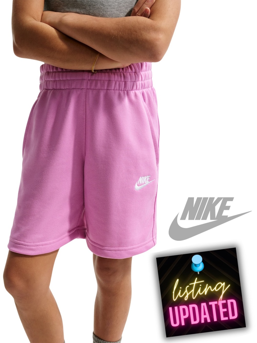 NIKE new All Kids Fit Sportswear Club Fleece French Terry Shorts